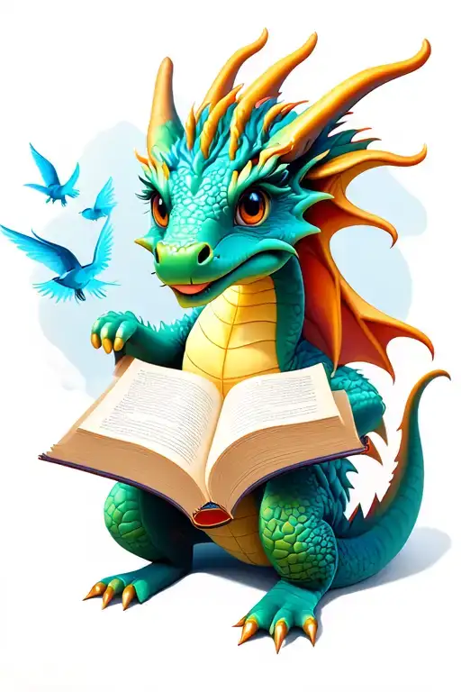 Realistic Cute Dragon Reading A Book With Images Flying From Pages