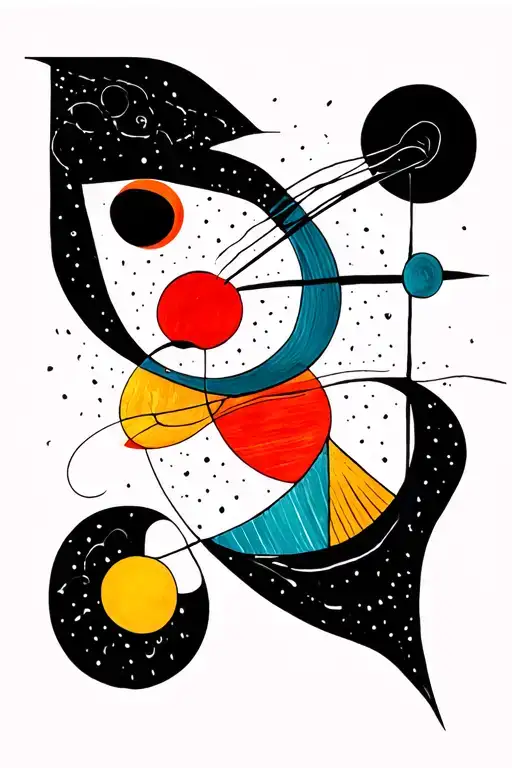 A Small Tattoo In Miro Style With Thin Lines And A Bit Of Color But Not Too Much