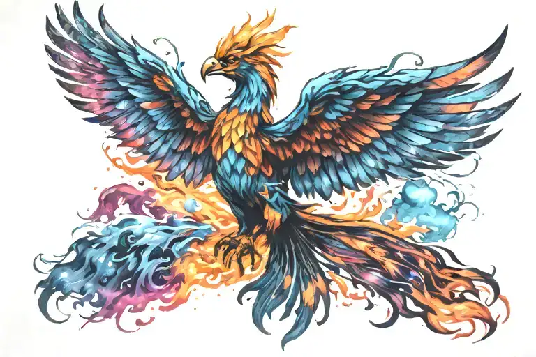 Galactic Multicolor Phoenix On Fire Rising Into Milky Way