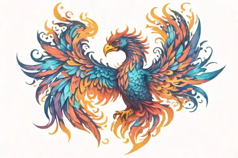 Galactic Multicolor Phoenix On Fire Rising Into Space Galaxy Background