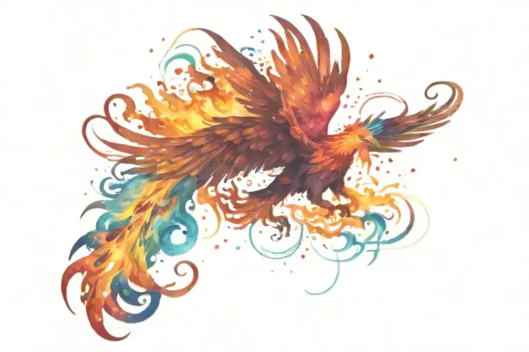 Multicolor Phoenix On Fire Rising Into Space Galaxy Milky Way Background