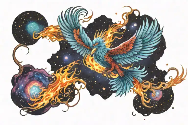 Multicolor Phoenix On Fire Rising Into Space Galaxy Milky Way