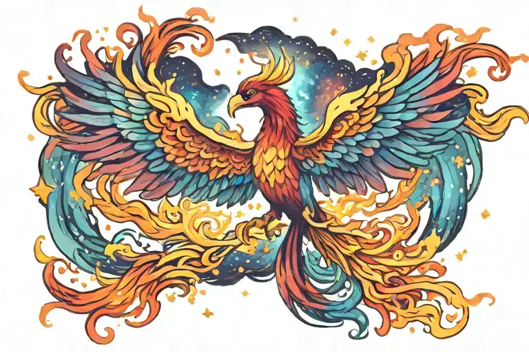 Multicolor Phoenix On Fire Rising Into Space Galaxy Milky Way