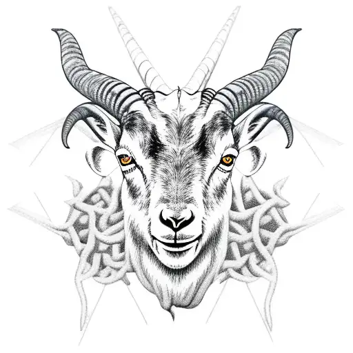 Dark And Satanic Goat With Pentagran In Head