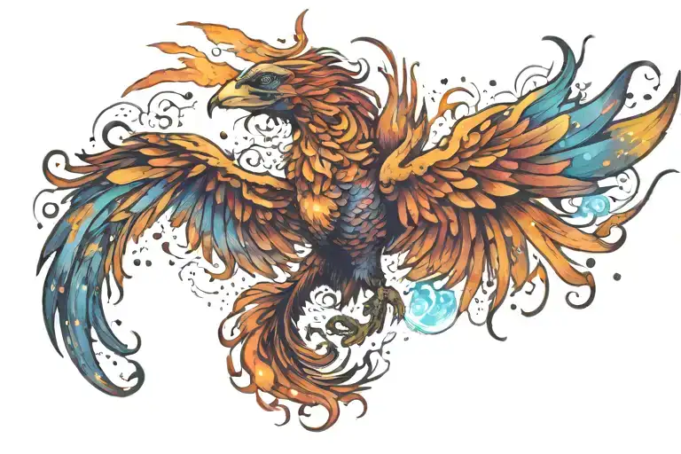 Multicolor Phoenix On Fire Rising Into Space Galaxy Milky Way