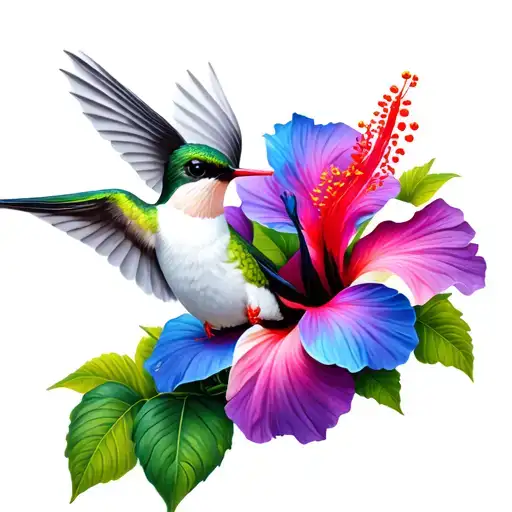 White Hummingbird With Bright Hibiscus Flower