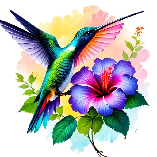 Ghost Hummingbird With Bright Hibiscus Flower