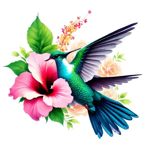 Ghost Hummingbird With Hibiscus Flower