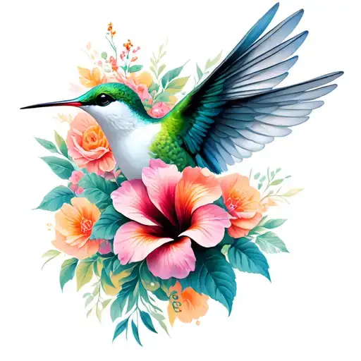 Ghost Hummingbird With Hibiscus Flower Bouquet