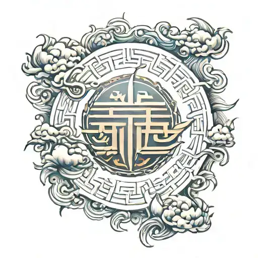 Chinese Writing Inside A Sun Shining Brightly