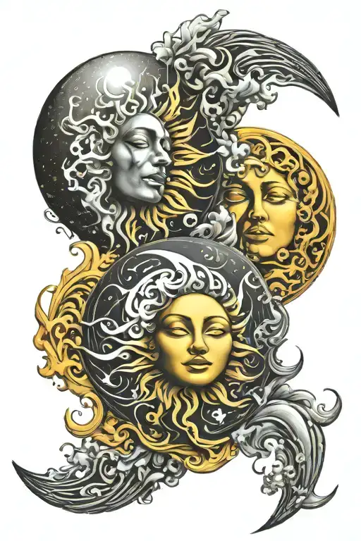 Sun And Moon Separated With Wavy Energy Vibrations Between Them