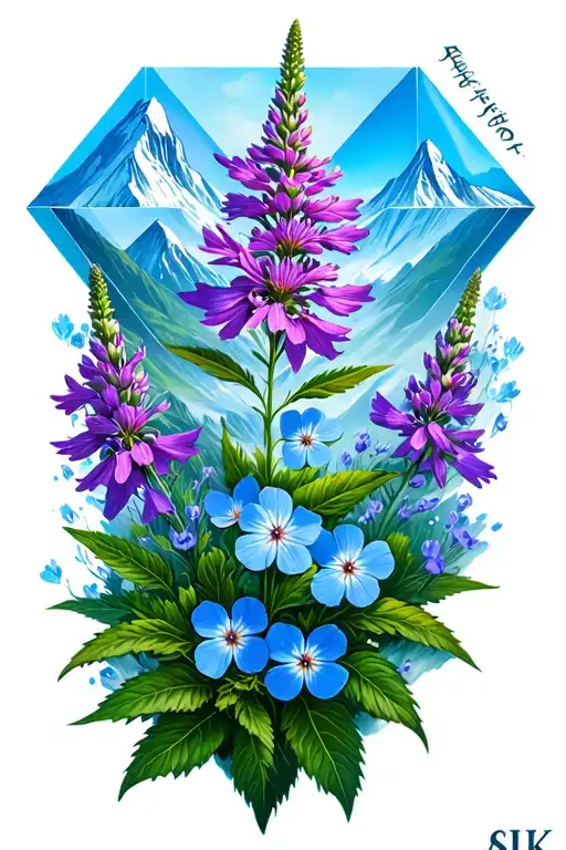 Fireweed Forget Me Not Flower Mountain In A Diamond