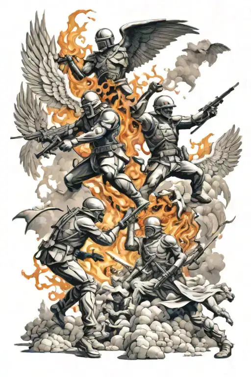 Heaven Versus Hell Battle Scene With Soldiers
