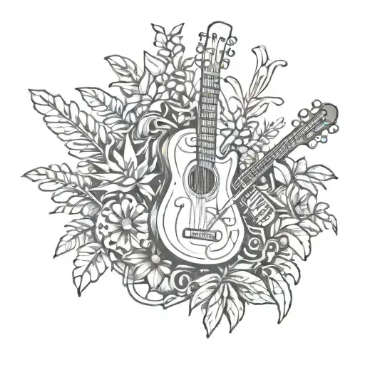 A Tattoo Design Combining Music Instruments And Plants In A Reggae-inspired Theme