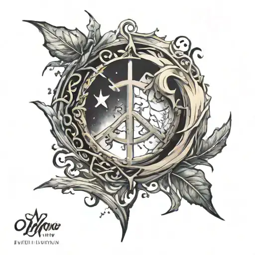 Waning Moon With Wynjo Rune Symbol Of Peace I