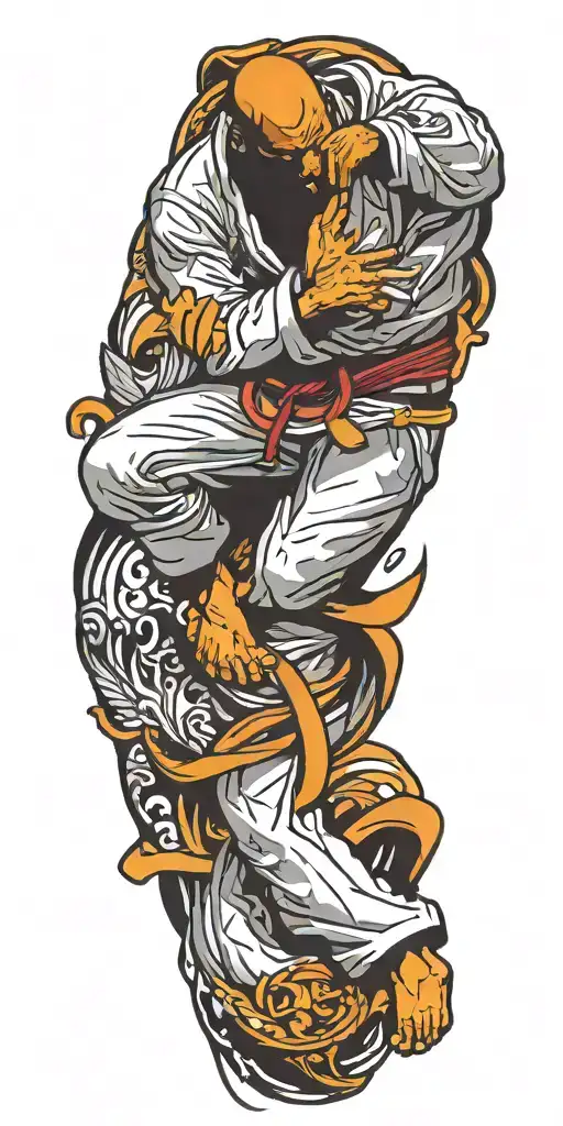 Incorporate A Silhouette Of A Jiu Jitsu Fighter Rolling