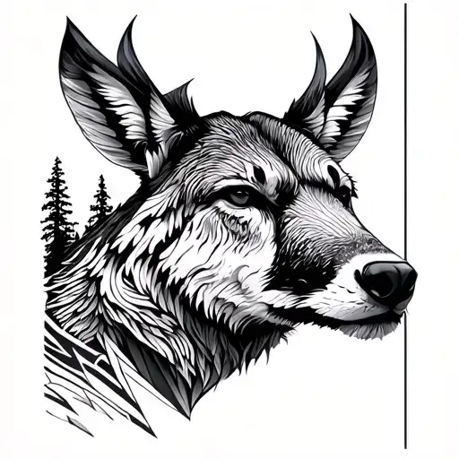 Banff National Park Wildlife Geometric Line Black And White