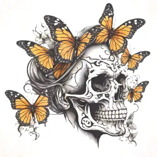 Skull And Butterfly And Angry Woman Portrait