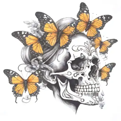 Skull And Butterfly And Angry Woman Portrait