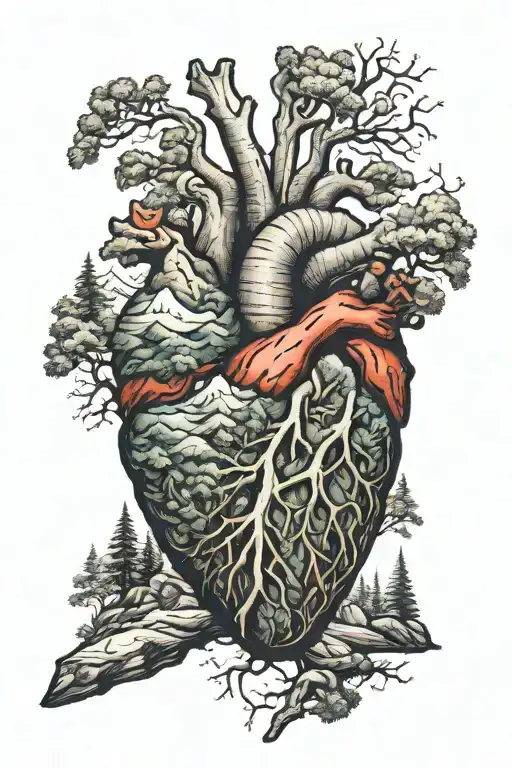 Anatomical Heart Made Up Of Mountain Scene