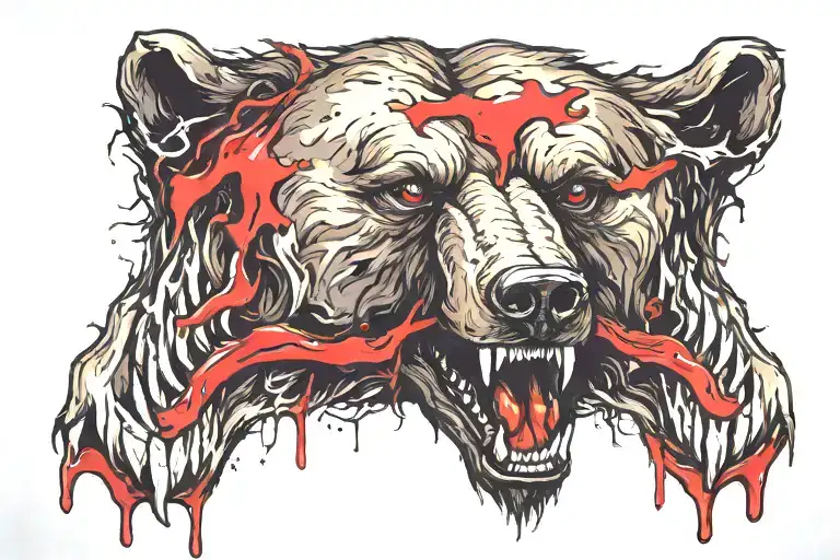 Bear Head And Bloody Teeth Portraits With Shadows