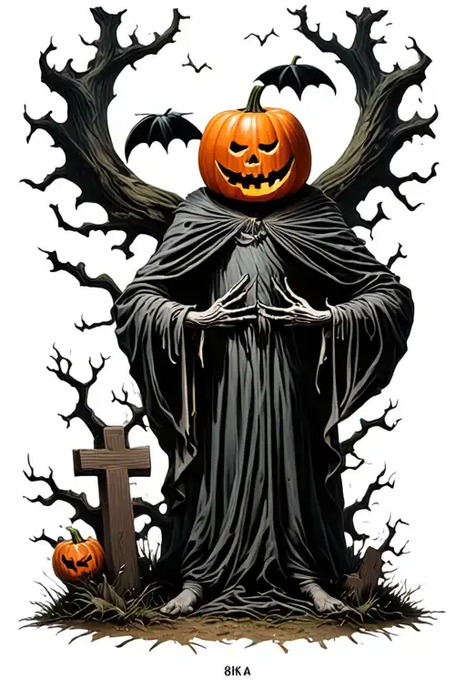 Pumpkin Head Reaper Full Body Grave Yard