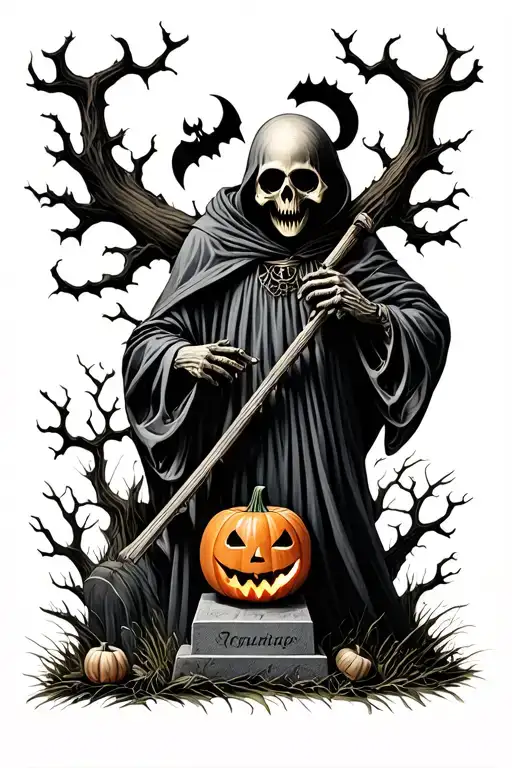 Pumpkin Head Reaper Full Body Grave Yard