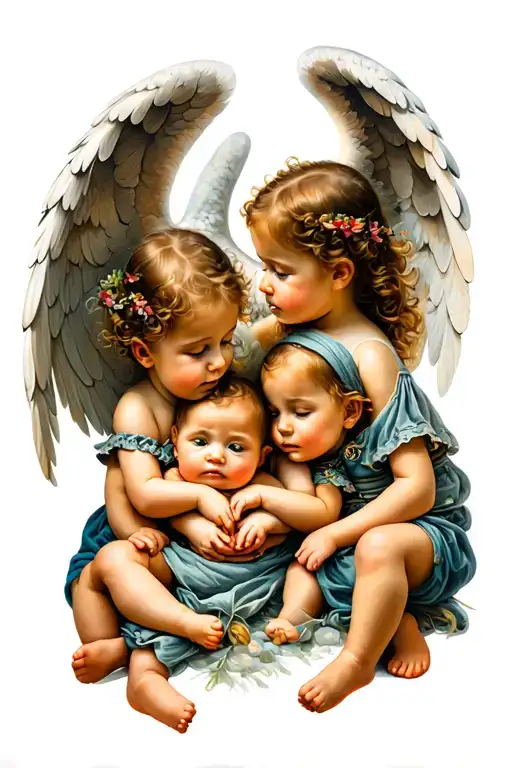 4 Kids Playing 1 Angel Baby
