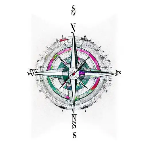 Compass With Lines Of It Longer And At The End Of The Line Write Characters Larger