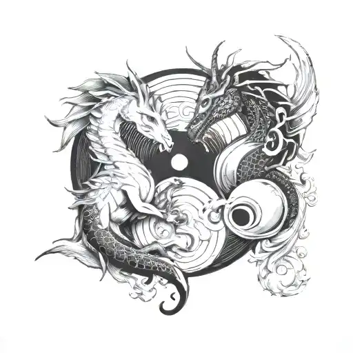 Black Dragon And White Unicorn Yin Yang