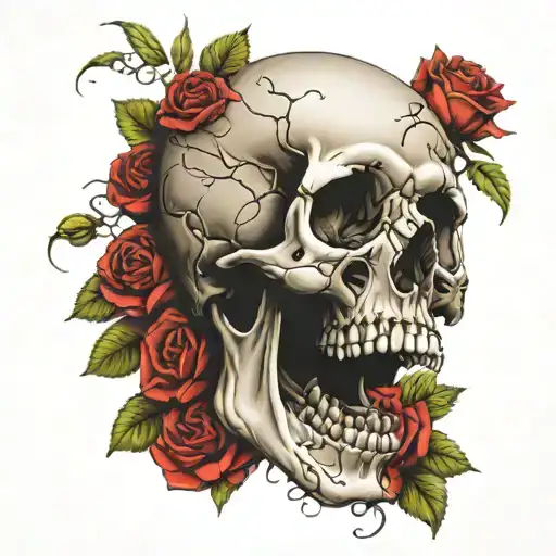 Skull And Roses Blooming