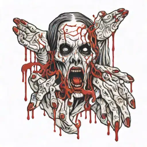 A Haunting Portrait Of A Ghostly Figure With Blood Dripping From Their Hands