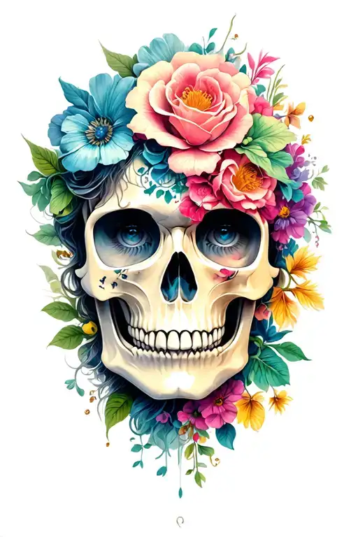 Half Skull Floral Lady Head