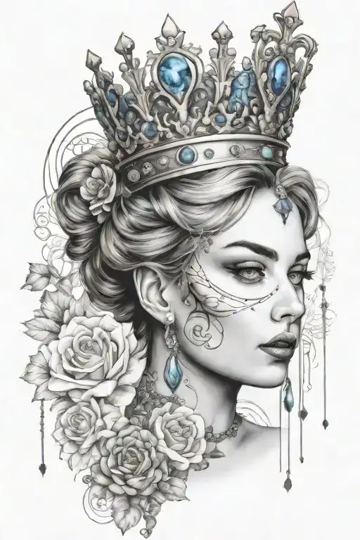 Lady Face With Crown And Jewelry Dagger