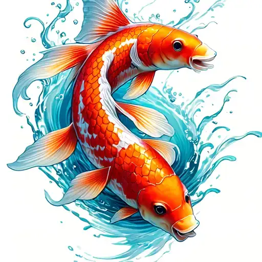Koi Fish Swimming Upstream