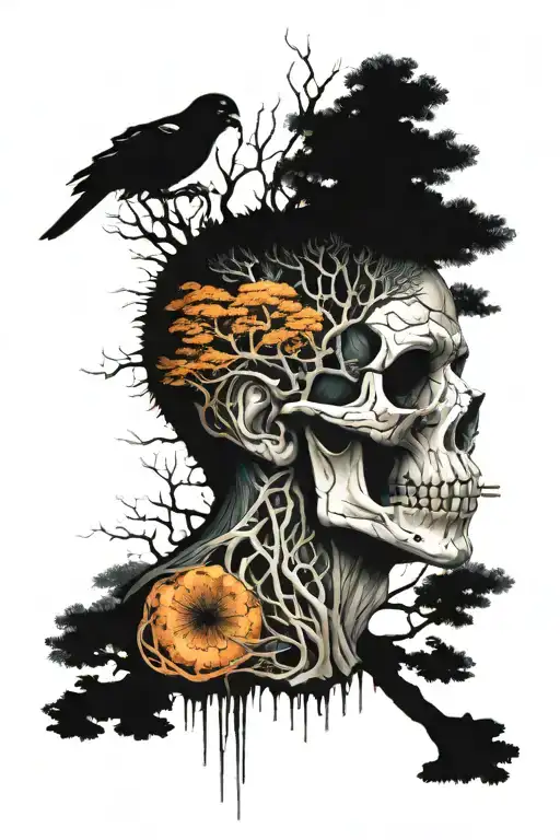 Blade Runner Tree Growing With Skull And Bird