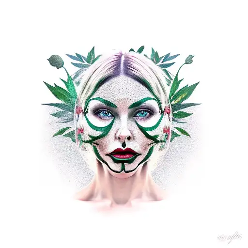 Woman's Face Cut With A Plant Over It