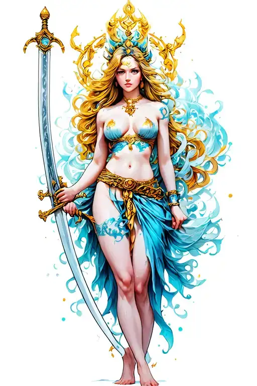 Goddess Nike Sexy Anime Holding Sword