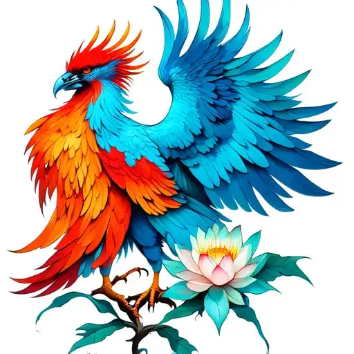 A Phoenix Holding A Lotus Branch In Its Claws