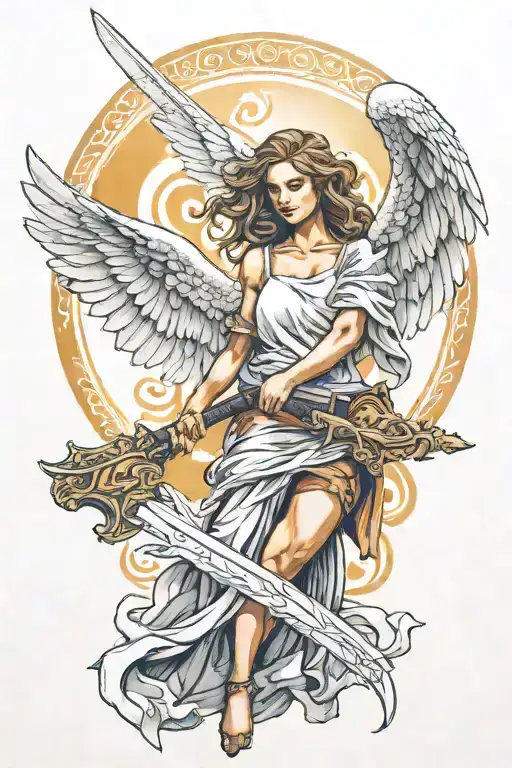 Woman Angel Hold A Sword