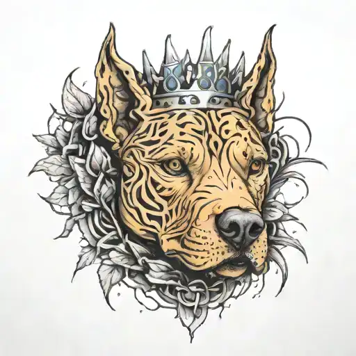 Pitbull Face Inside A Thorn Crown