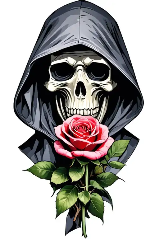 Hooded Reaper Holding A Rose