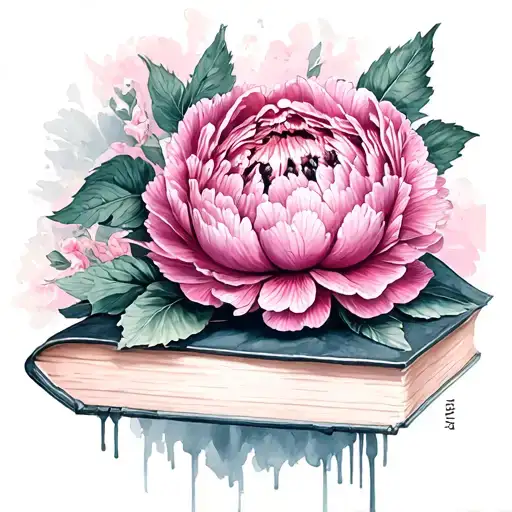 Peonies And Books Dark Pink Scratch Point Out Of Edge