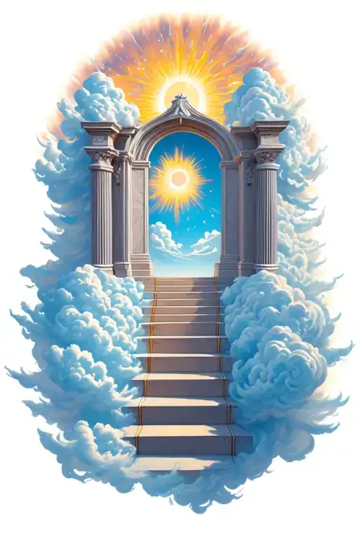Heaven Gates With Clouds Surrounding And Stair Way To Heaven