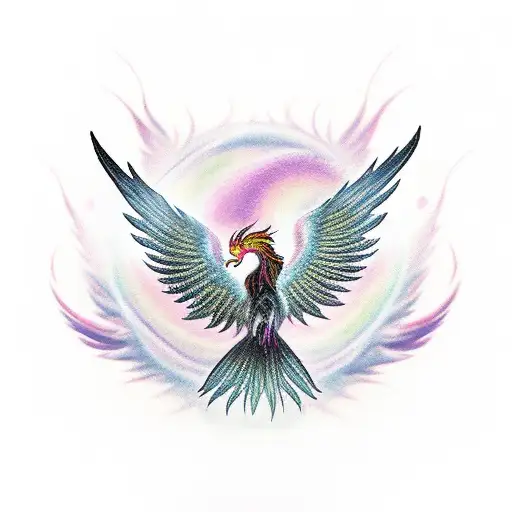 Feminine Rising Phoenix Flying Upward From Ashes