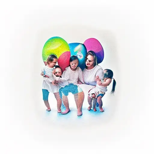 Mama With Three Little Children