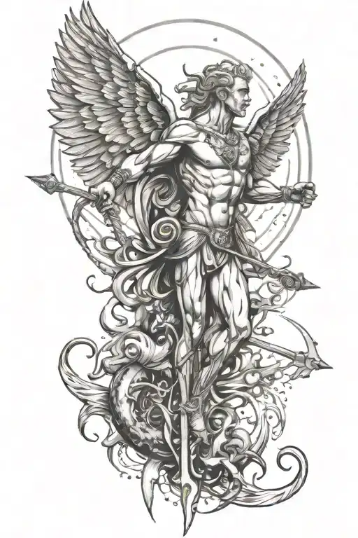 Muscular Sagittarius With Wings And Planet Jupiter In Background