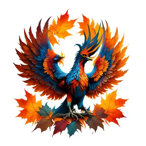 Phoenix Rising From Fall Leaves Instead Of Ashes Symbolizing Rebirth