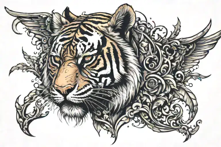 Tiger Head With Gothic Wings