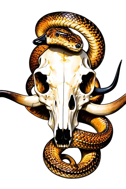 Texas Longhorn Skull And Rattle Snake Wrapped